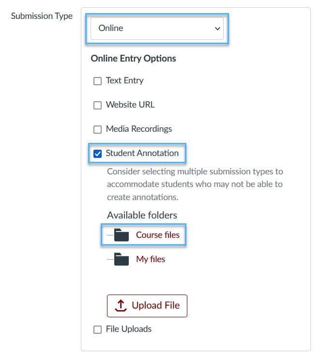 Submission Type menu with options for annotation submission