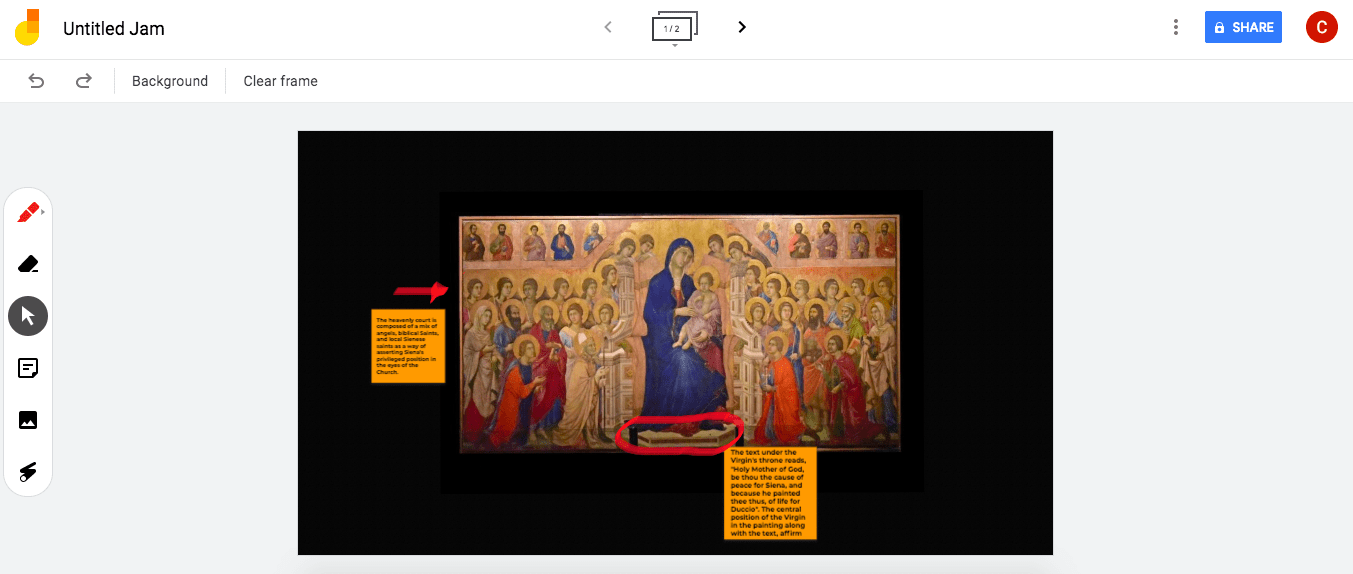 Duccio's Maesta annotated with Google Jamboard