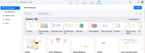 All Whiteboards page in Zoom Desktop App