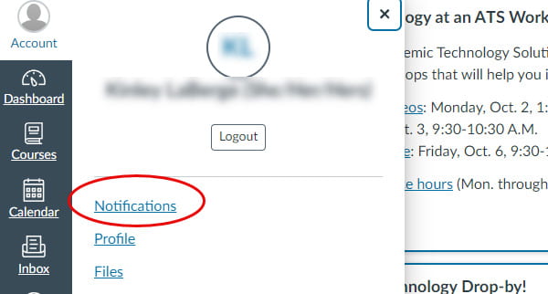 Canvas Account Menu with Notifications Indicated