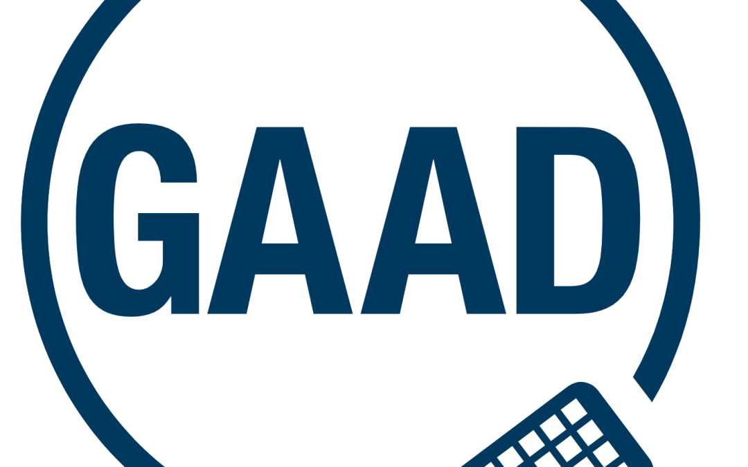 Text GAAD in a blue circle with a keyboard